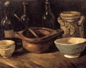 陶器和三个瓶子 - 文森特·威廉·梵高